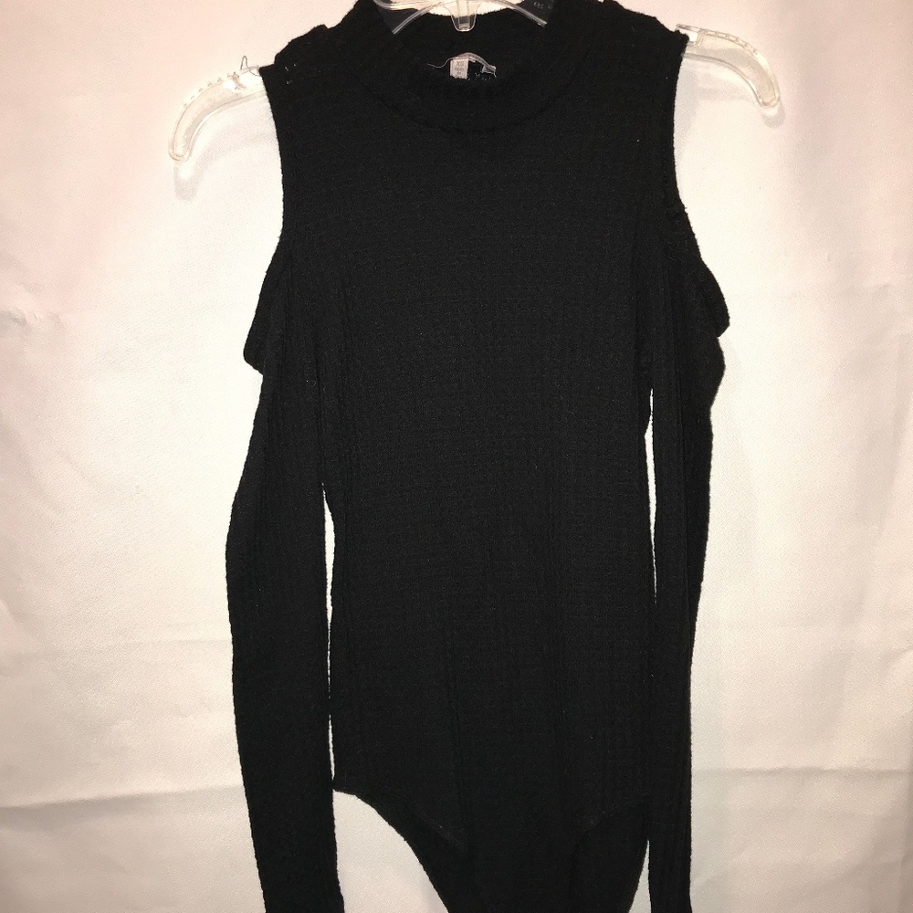 Black long sleeve bodysuit with shoulder cut outs